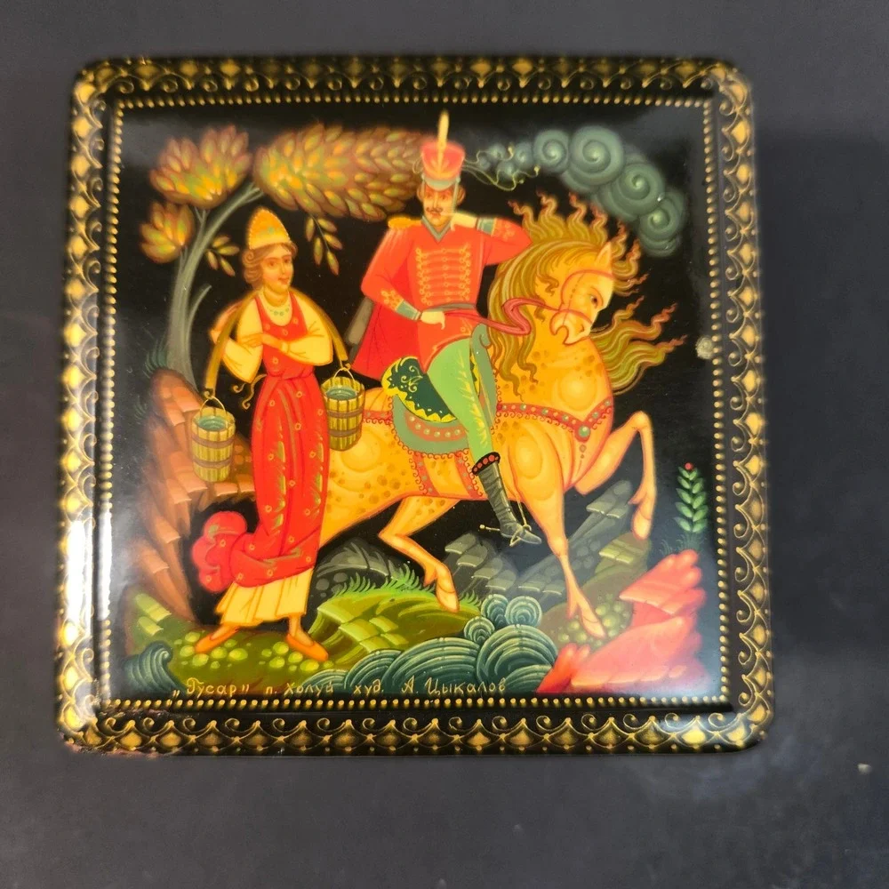Vintage Russian Lacquer Box Lot of 4 Signed Palekh Zubov & Kholuy Art Collection